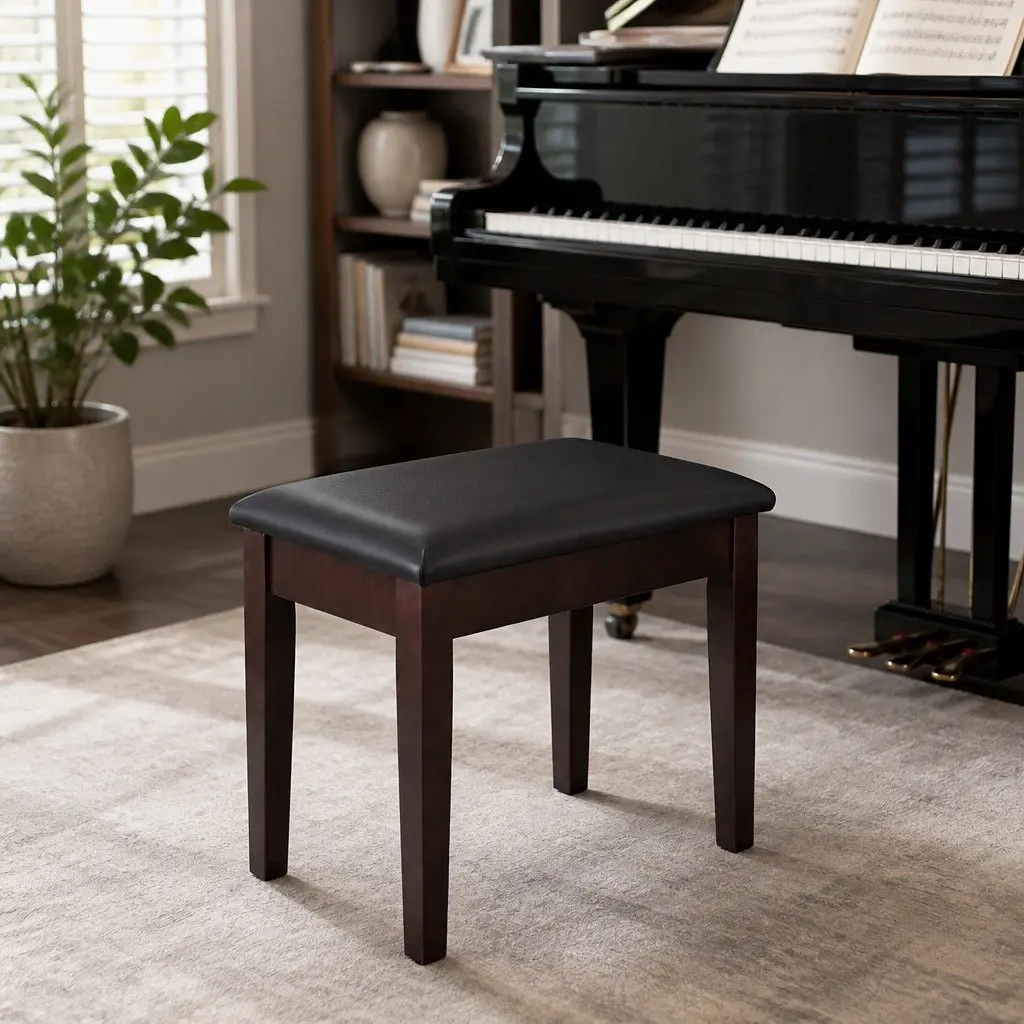Piano Bench Stool Storage Wooden Frame PU Leather Seat Cushion 55x34x50cm Brown