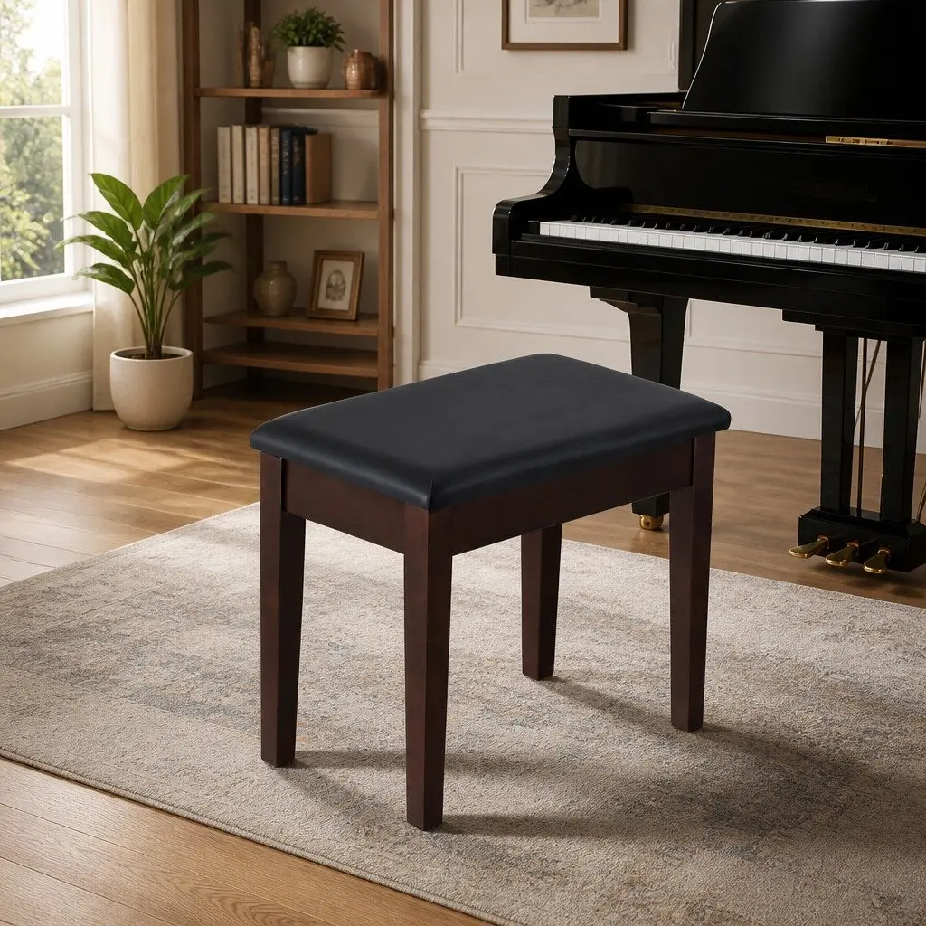 Piano Bench Stool Storage Wooden Frame PU Leather Seat Cushion 55x34x50cm Brown