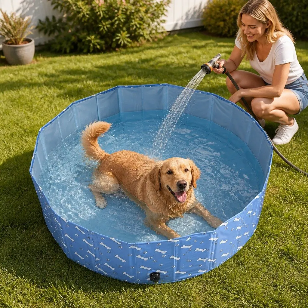 Pet Swimming Pool Large Indoor Outdoor Folding Bathing Washing Blue