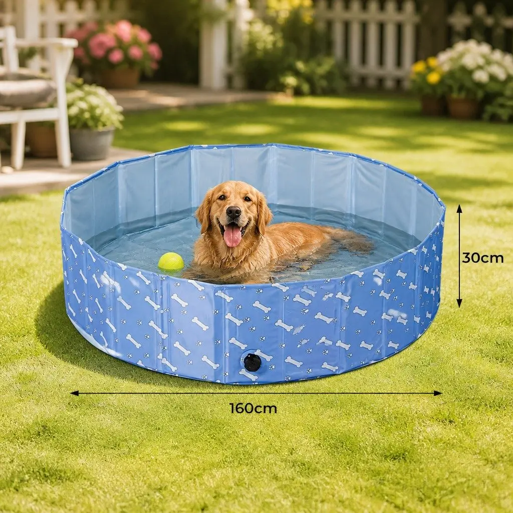 Pet Swimming Pool Large Indoor Outdoor Folding Bathing Washing Blue