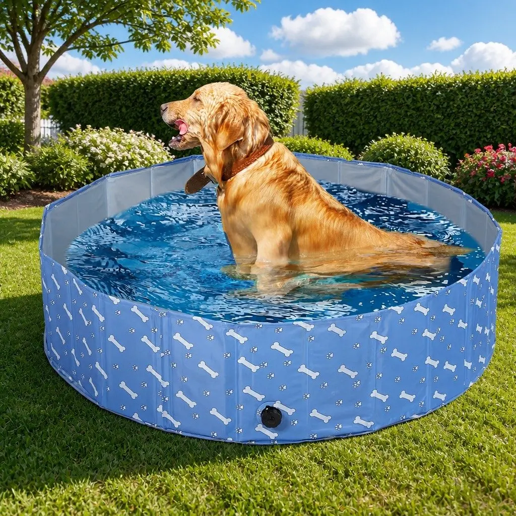 Pet Swimming Pool Large Indoor Outdoor Folding Bathing Washing Blue