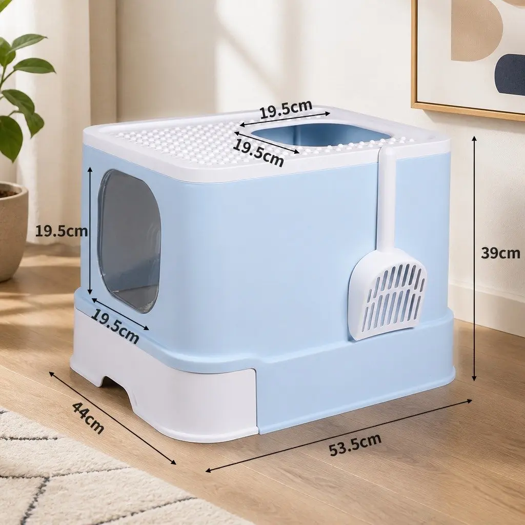 Enclosed Cat Litter Box Double Door Privacy Large Blue