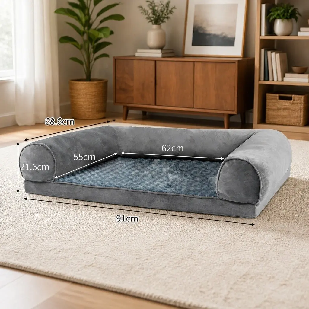 Orthopaedic Pet Bed Sofa Dog Bedding Large Grey Memory Foam Lounger