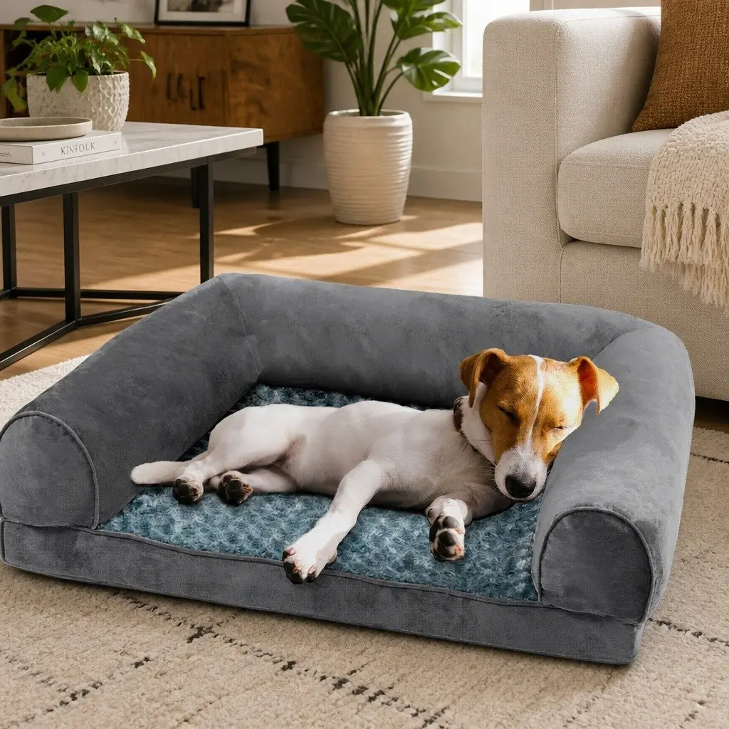 Orthopaedic Pet Bed Sofa Medium Memory Foam Washable Grey