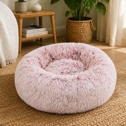 Donut-Shape Dog Calming Pet Bed Removable Cover Large Pink Anxiety Relief