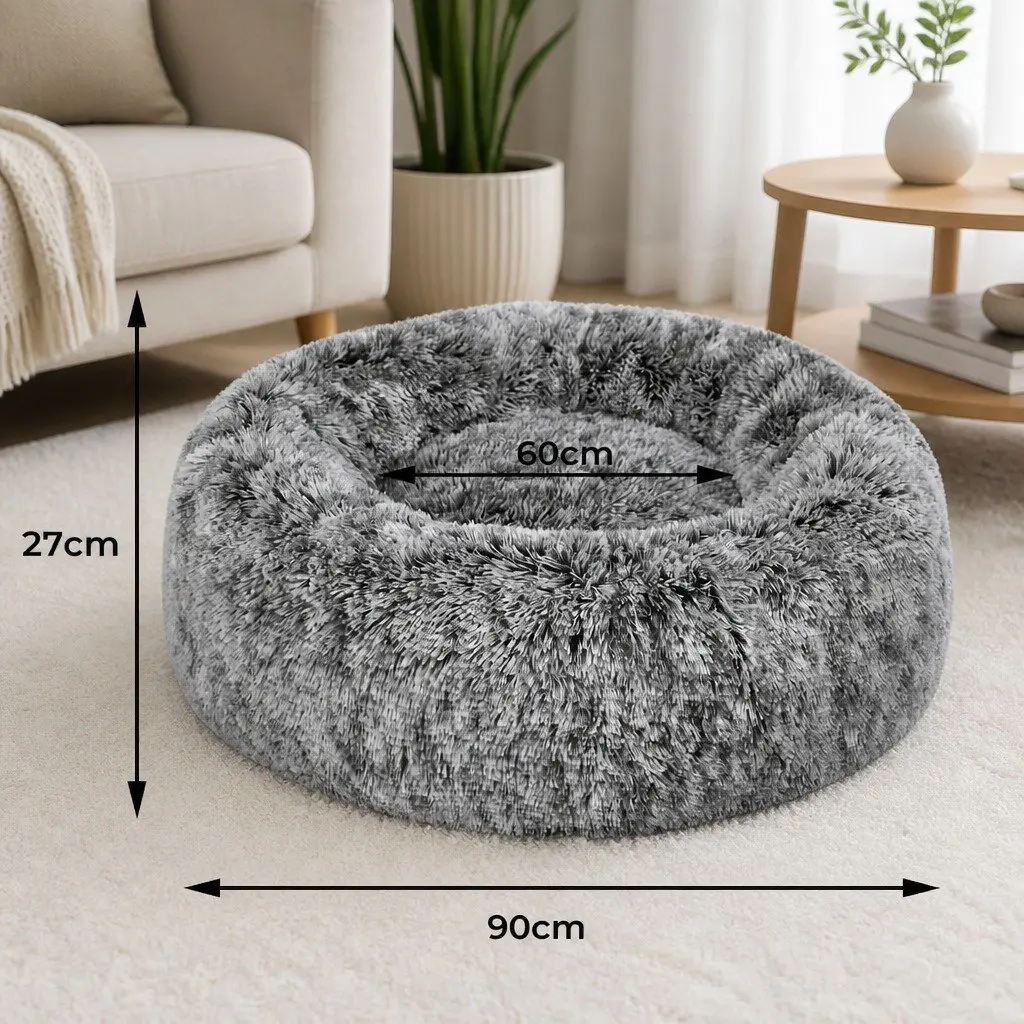 Pet Bed Donut Nest Calming Large Charcoal Dog Cat Cushion Plush Comfort Non-slip Bottom