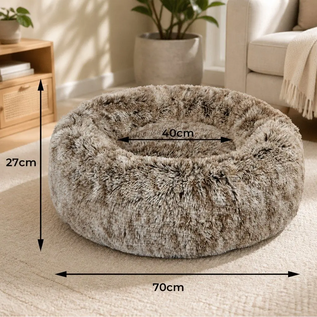 Dog Calming Bed Cover Medium Donut Shape Removable Plush Charcoal Pink Teal