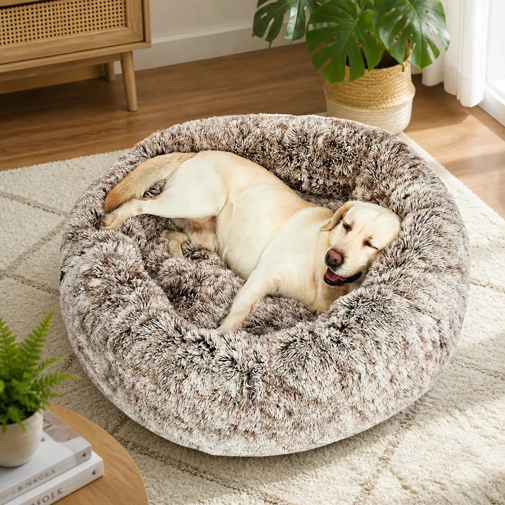 Dog Calming Bed Cover Medium Donut Shape Removable Plush Charcoal Pink Teal