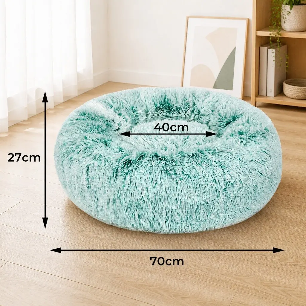 Pet Bed Donut Nest Calming Medium Teal Plush Comfort Raised Rim