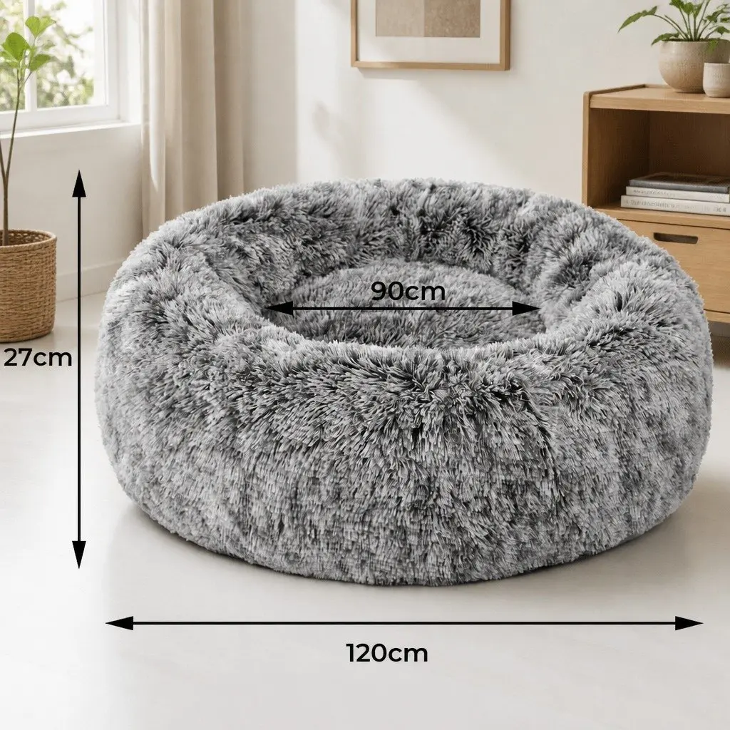 Dog Cat Bed Plush Calming XXL Charcoal Donut Nest Raised Rim Non-Slip