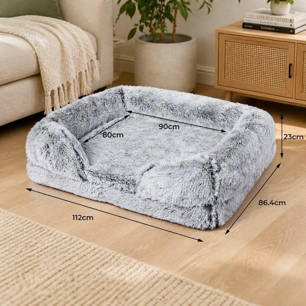 Orthopedic Pet Bed Memory Foam Large Size Grey Plush Bolster