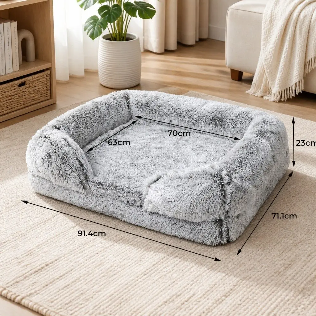 Orthopedic Pet Bed Medium Memory Foam Supportive Bolster Plush Grey