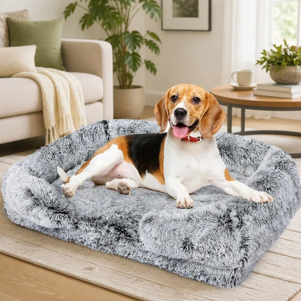 Orthopedic Pet Bed Medium Memory Foam Supportive Bolster Plush Grey