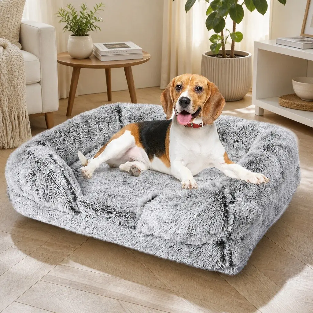 Orthopedic Pet Bed Medium Memory Foam Supportive Bolster Plush Grey
