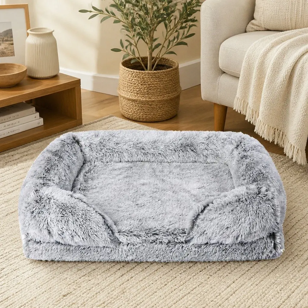 Orthopedic Dog Bed Memory Foam Supportive Bolster Small Grey