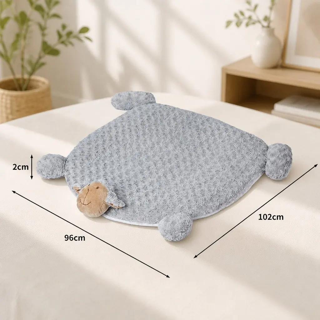 Pet Bed Calming Cushion Large Grey for Cats and Dogs with Squeaky Toys Plush Waterproof Anti-slip