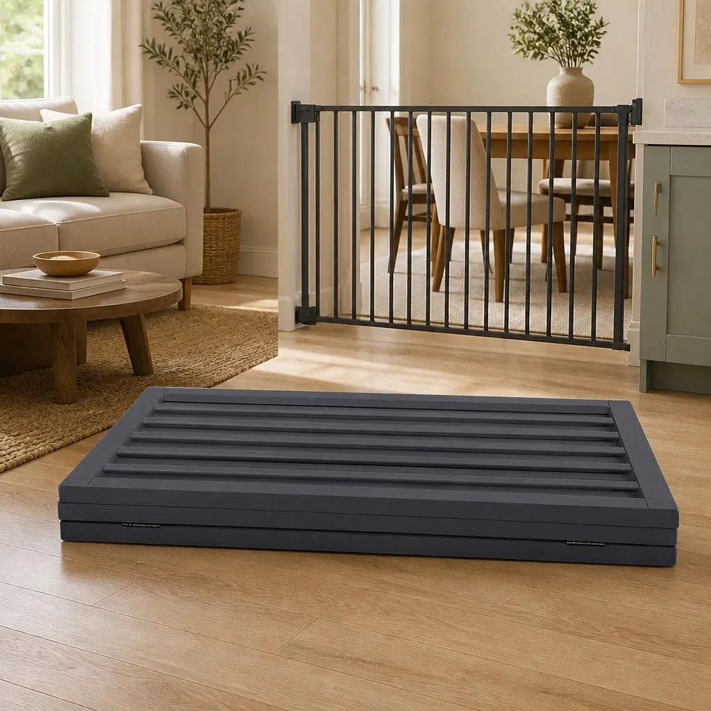 Wooden Pet Gate Foldable Dog Fence Free Standing Indoor Barrier Safety Grey