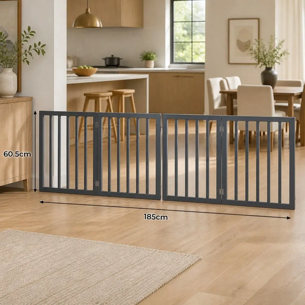 Wooden Pet Gate Foldable Indoor Barrier 185cm x 60.5cm White Grey Black