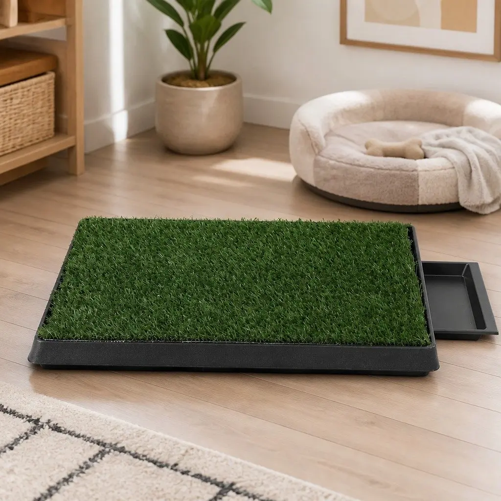Indoor Dog Potty Training Grass Mat System with Drainage Tray 59cm x 46cm Green and Black