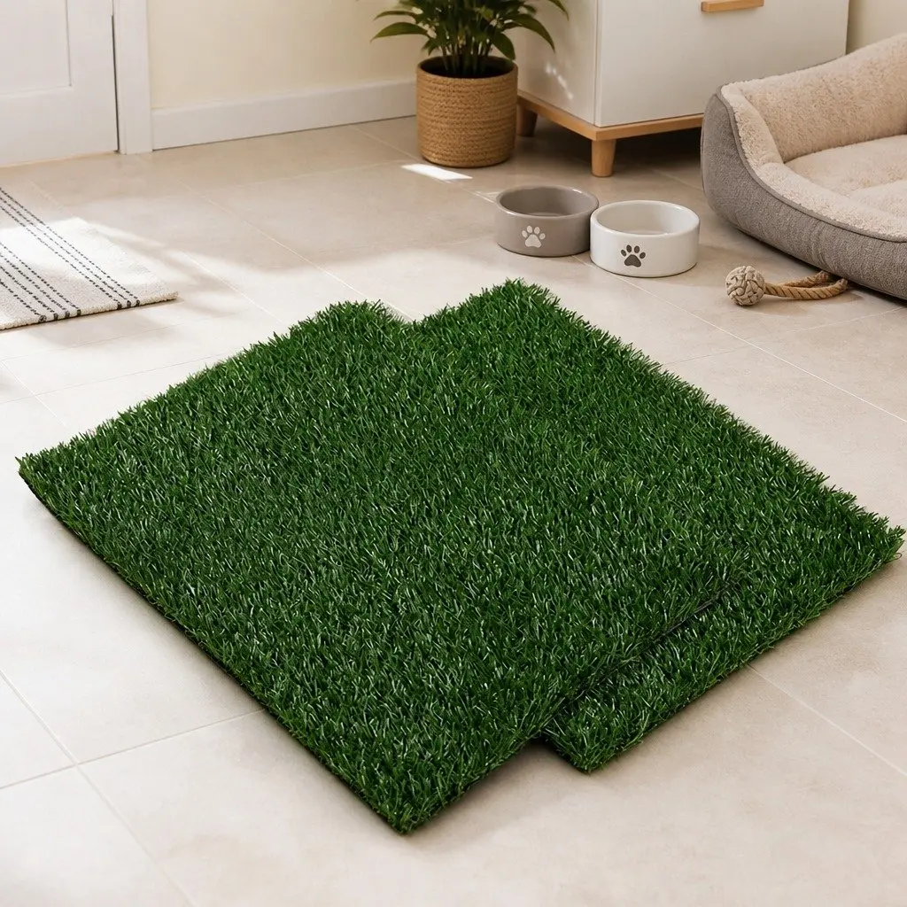 Indoor Dog Potty Training Grass Mat System with Drainage Tray 59cm x 46cm Green and Black