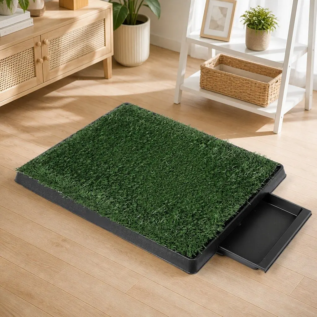 Indoor Dog Potty Training Grass Mat System with Drainage Tray 59cm x 46cm Green and Black
