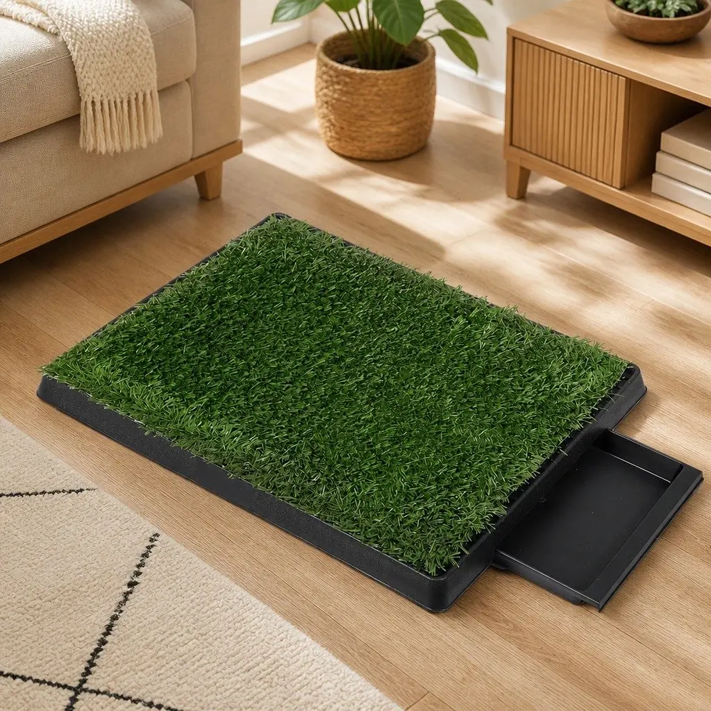 Indoor Dog Potty Training Grass Mat System with Drainage Tray 59cm x 46cm Green and Black