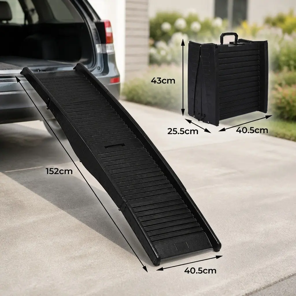 Foldable Pet Ramp Dog Car Travel Stair Lightweight Non-Slip Grey or Black