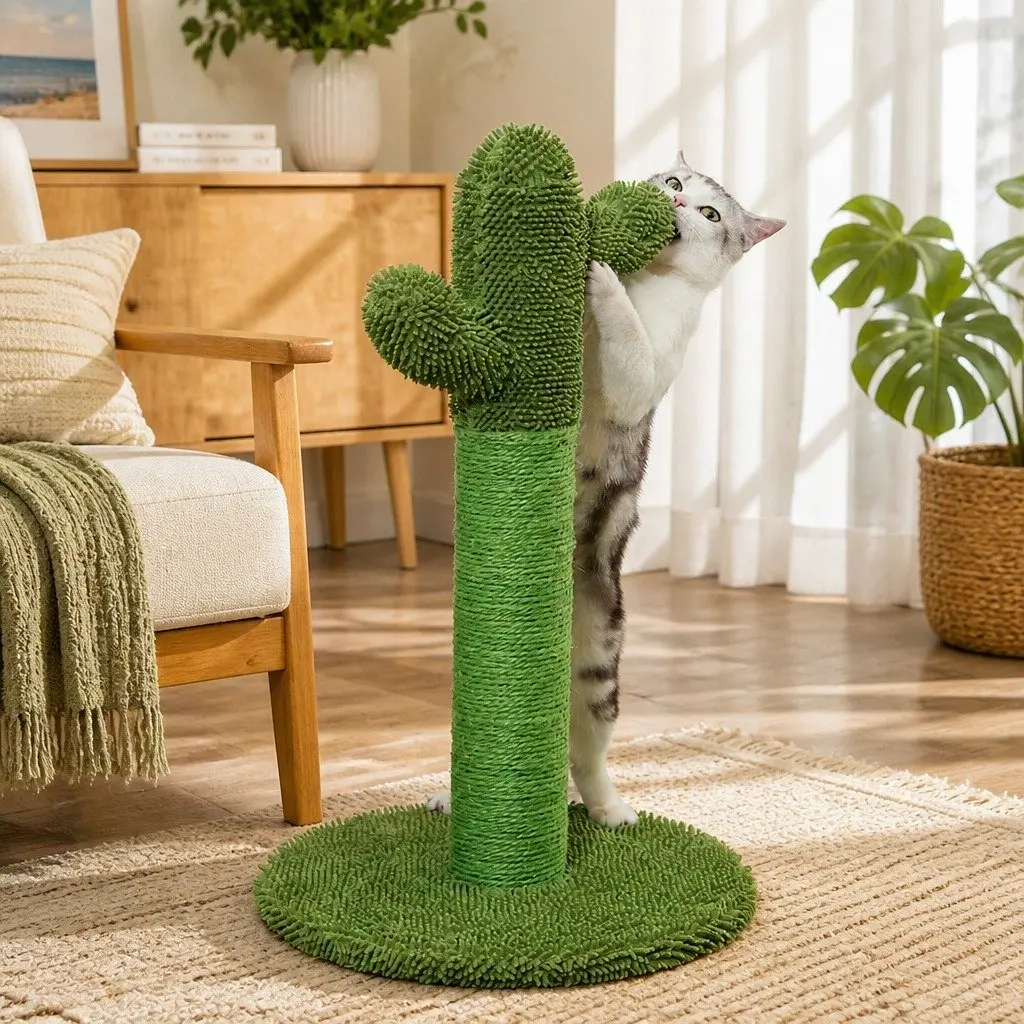 Cactus Cat Scratching Tree Post Pole Sisal Rope Climbing Toy Home Décor Kitten