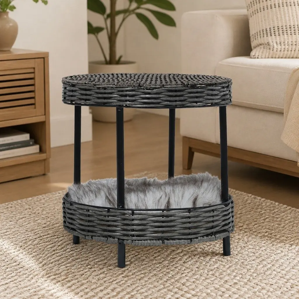 Elevated Pet Bed Indoor Cat House 38cm Soft Cushion Rattan
