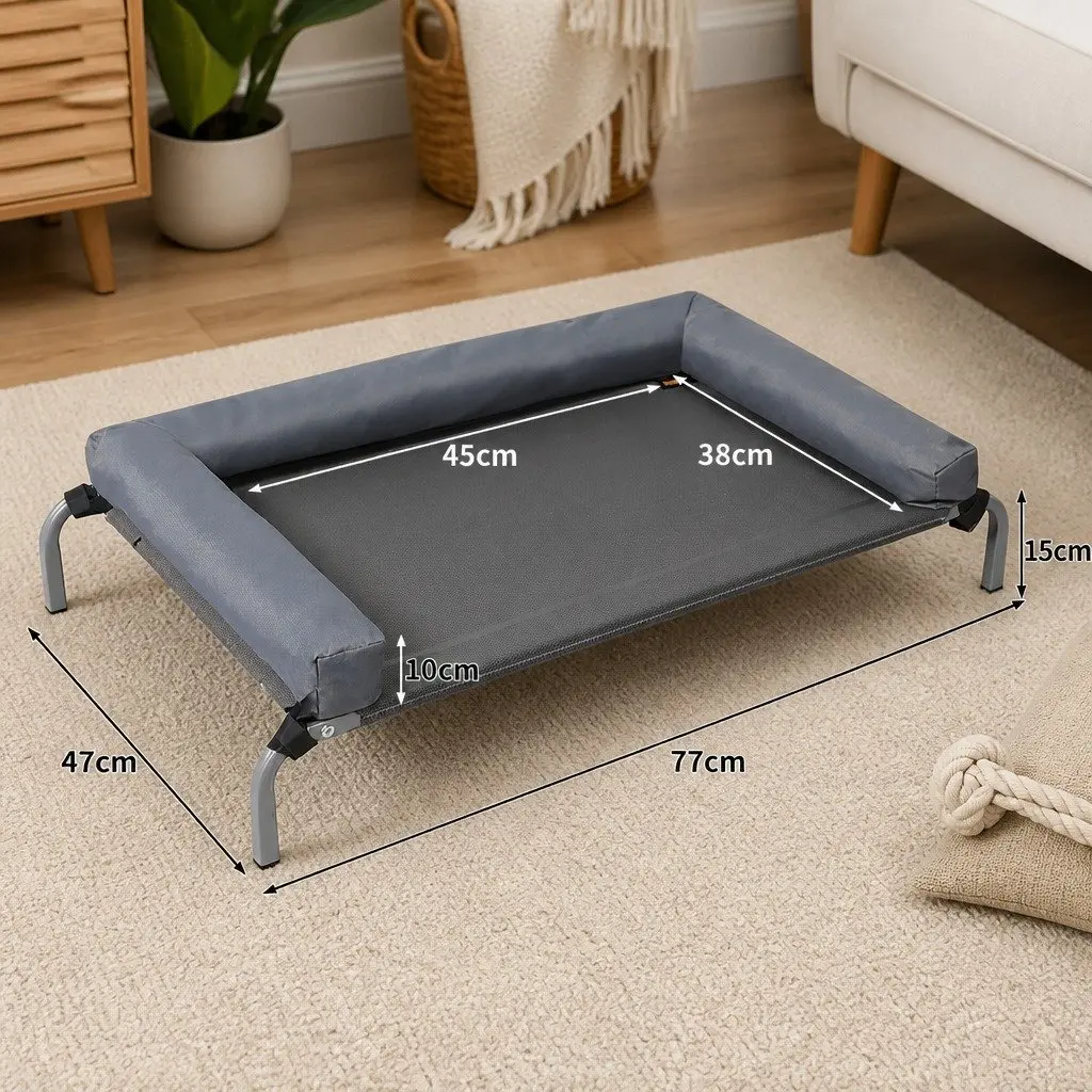 Medium Elevated Pet Bed for Dog Cat Indoor Outdoor Grey Breathable Trampoline Mesh
