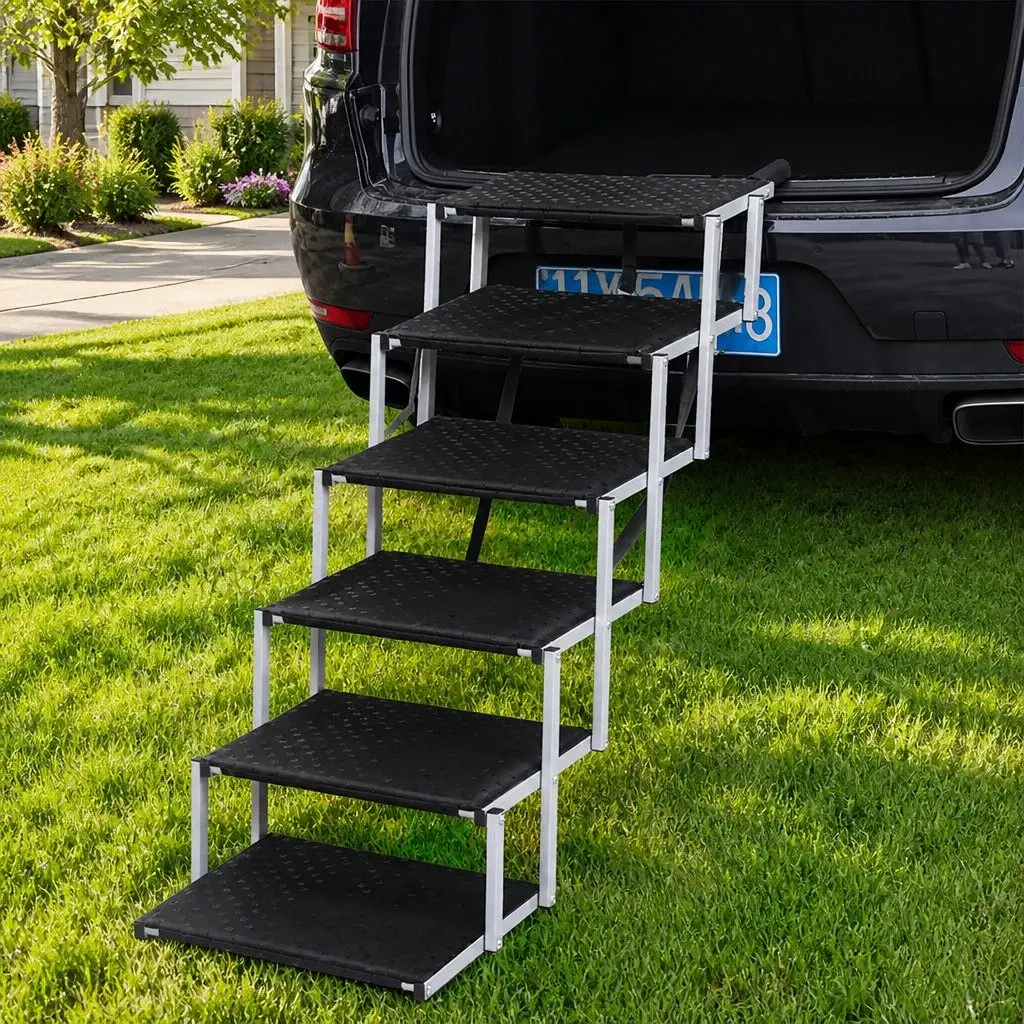Pet Ramp Dog Stairs Foldable Car SUV Travel Step Adjustable Height 90kg Capacity