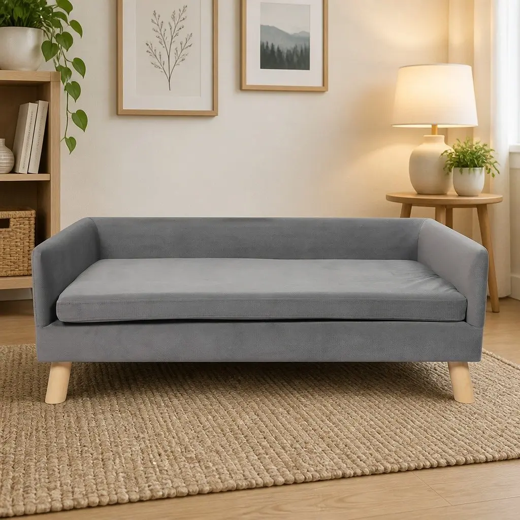 Pet Sofa Bed Elevated Dog Lounge Modern Grey Small Medium Breeds