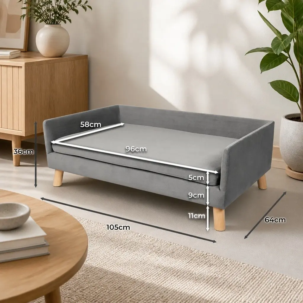 Pet Sofa Bed Elevated Dog Lounge Modern Grey Small Medium Breeds
