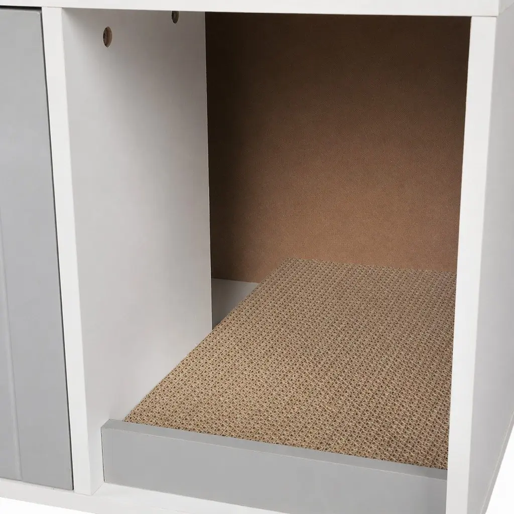 Cat Litter Box Enclosure Cabinet Wooden Furniture Grey Indoor Side Table