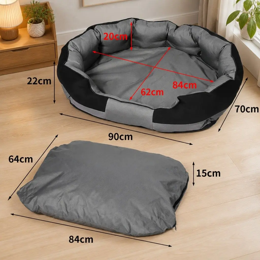 Orthopaedic Waterproof Pet Dog Calming Bed Medium 90cm x 70cm Grey and Black Removable Cover Washable