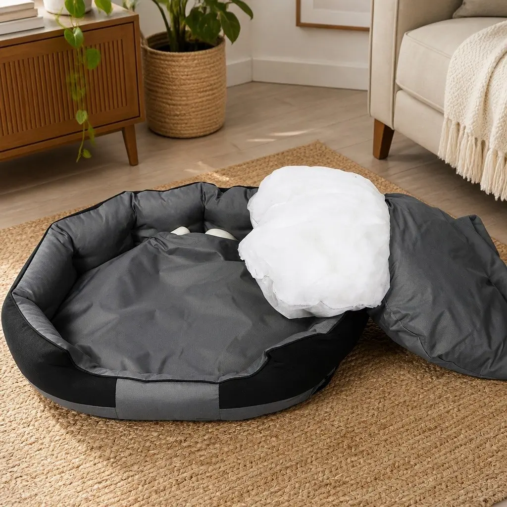 Orthopaedic Waterproof Pet Dog Calming Bed Medium 90cm x 70cm Grey and Black Removable Cover Washable