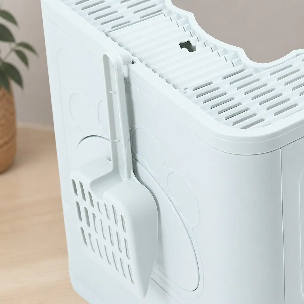 Foldable Cat Litter Box Enclosed Tray with Entry Exit Doors Blue