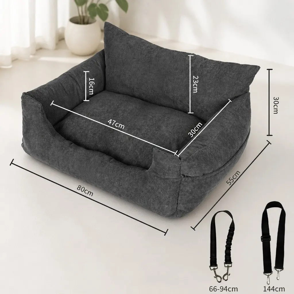 Large Dog Car Booster Seat Grey Raised Bolster Removable Washable