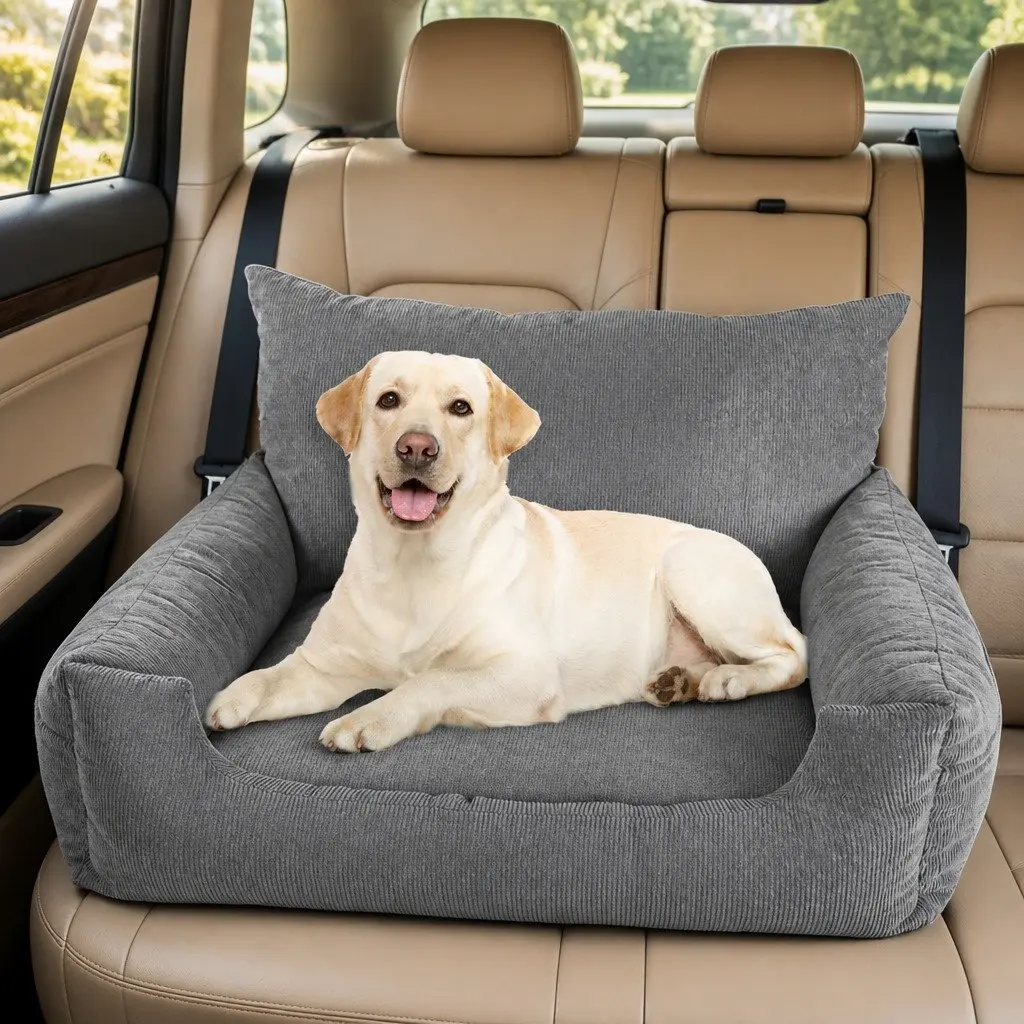 Large Dog Car Booster Seat Grey Raised Bolster Removable Washable