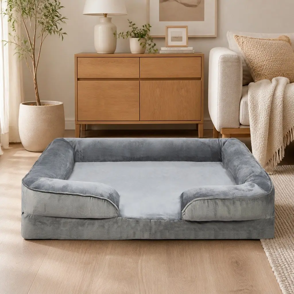 Memory Foam Pet Sofa Bed Medium Orthopaedic Dog Cat Sleeping Mat Grey