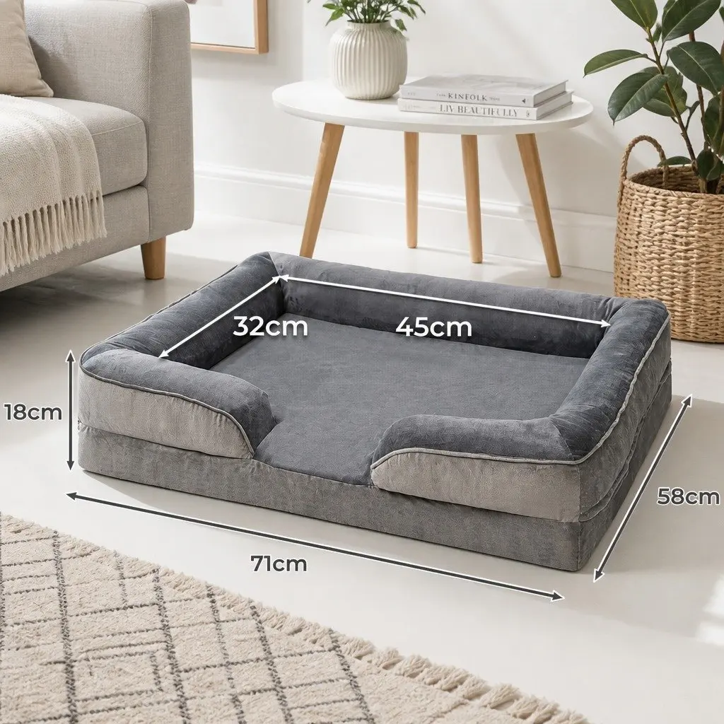 Memory Foam Pet Sofa Bed Medium Orthopaedic Dog Cat Sleeping Mat Grey
