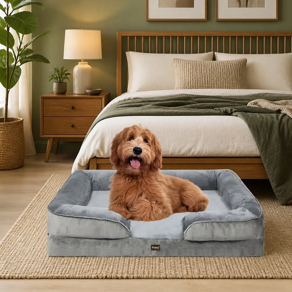 Memory Foam Pet Sofa Bed Medium Orthopaedic Dog Cat Sleeping Mat Grey