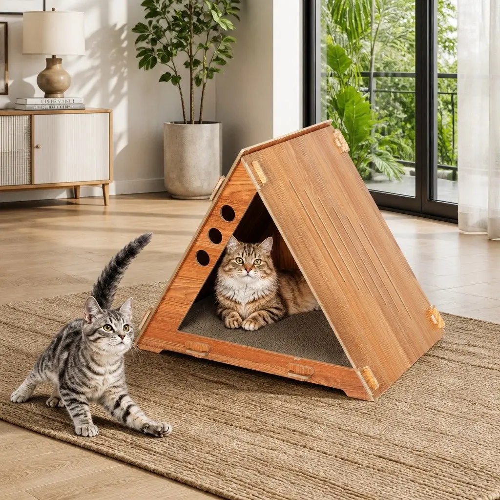 Cat Scratching Board Bed Corrugated Cardboard 48cm W x 35cm D x 39cm H Brown