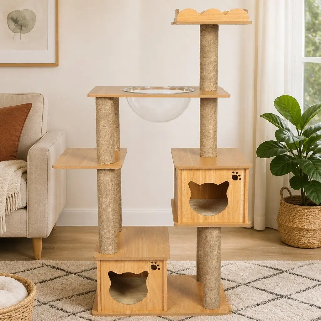 Cat Tree Scratching Post Multi-Level Tower Climbing House 60cm L x 40cm W x 138cm H Greige
