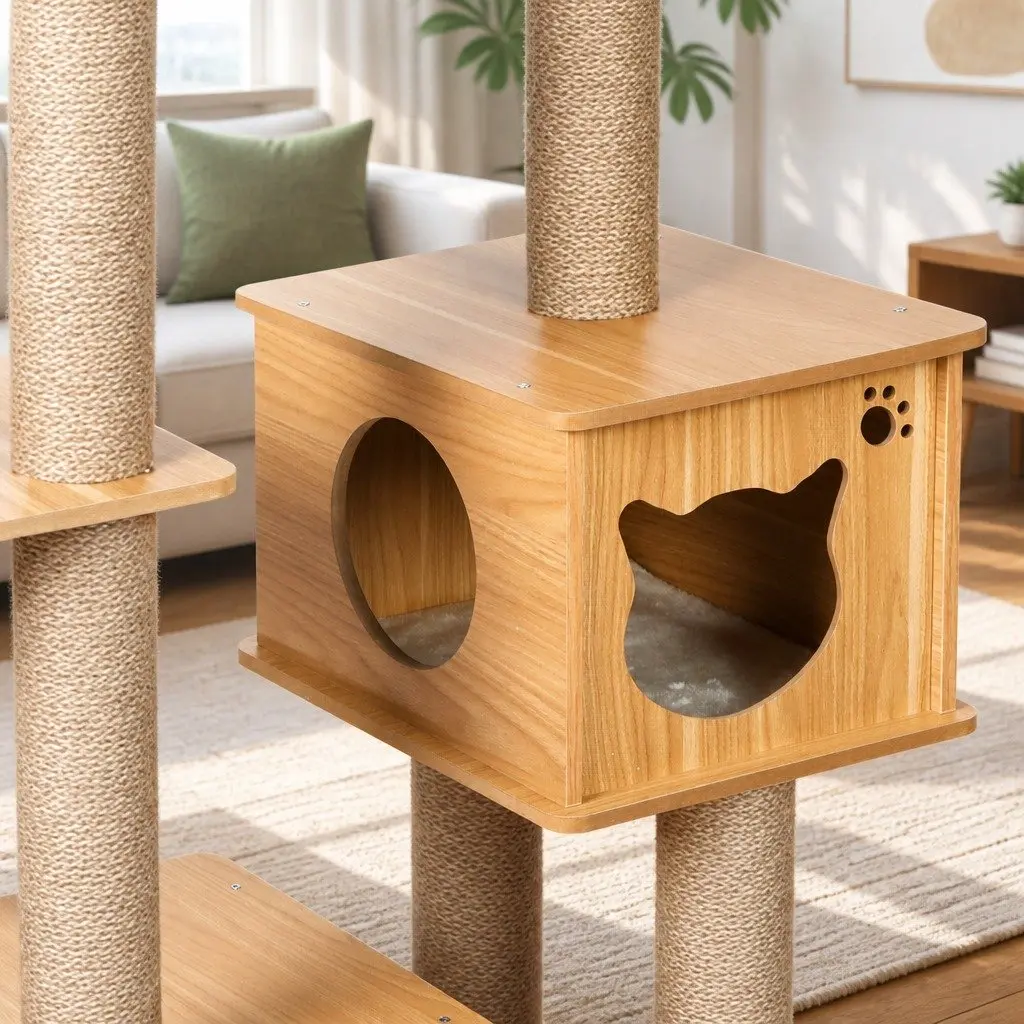 Cat Tree Scratching Post Multi-Level Tower Climbing House 60cm L x 40cm W x 138cm H Greige