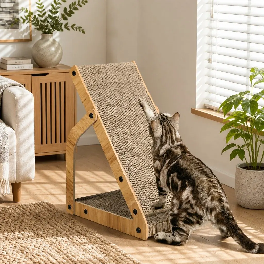 Cat Scratching Board Cardboard Scratcher Post Claw Furniture Protect Brown 34cm x 25cm x 47cm