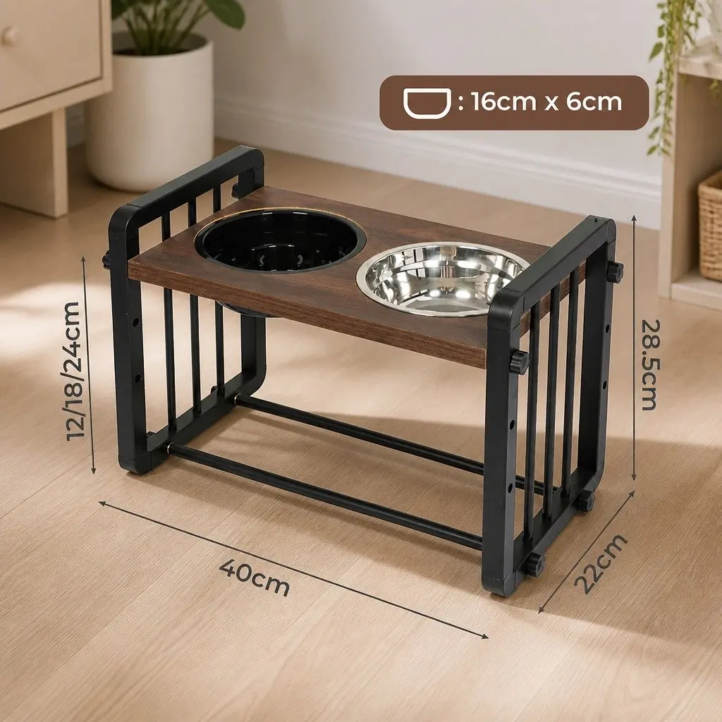 Elevated Pet Feeder Adjustable Height Dog Cat Bowl Stand Medium Black 3 Levels