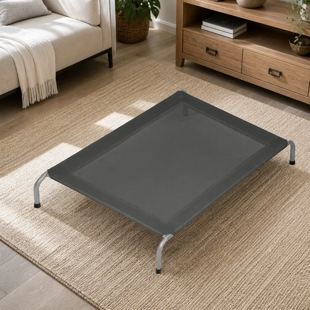 Elevated Pet Bed Trampoline Dog Cat Medium Grey Raised Frame Mesh Breathable