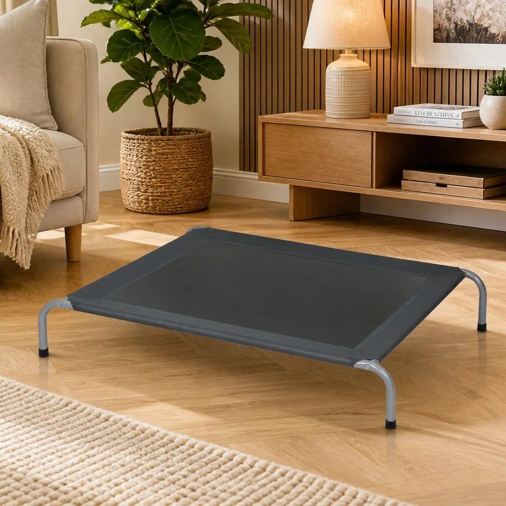 Elevated Pet Bed Trampoline Dog Cat Medium Grey Raised Frame Mesh Breathable