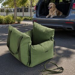 Dog Car Seat Booster with Adjustable Safety Belt Storage Pockets Pet Travel